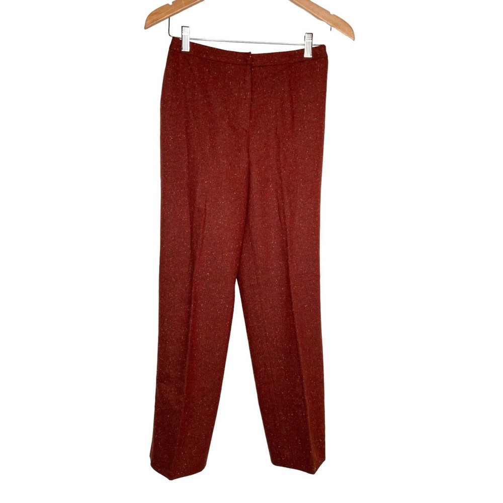 Talbots Petites Womens Maroon Colorful Dot Flat Front Dress Wool Slacks Pants 2P